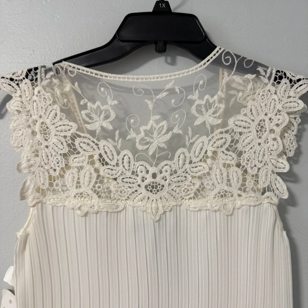 Amanda‎ Lane Ivory Pleated Lace Cap Sleeve Shift Dress Size 4 New With Tags VTG
